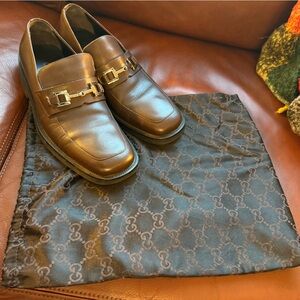 Gucci Dark Brown Leather Loafers with Silver Accents